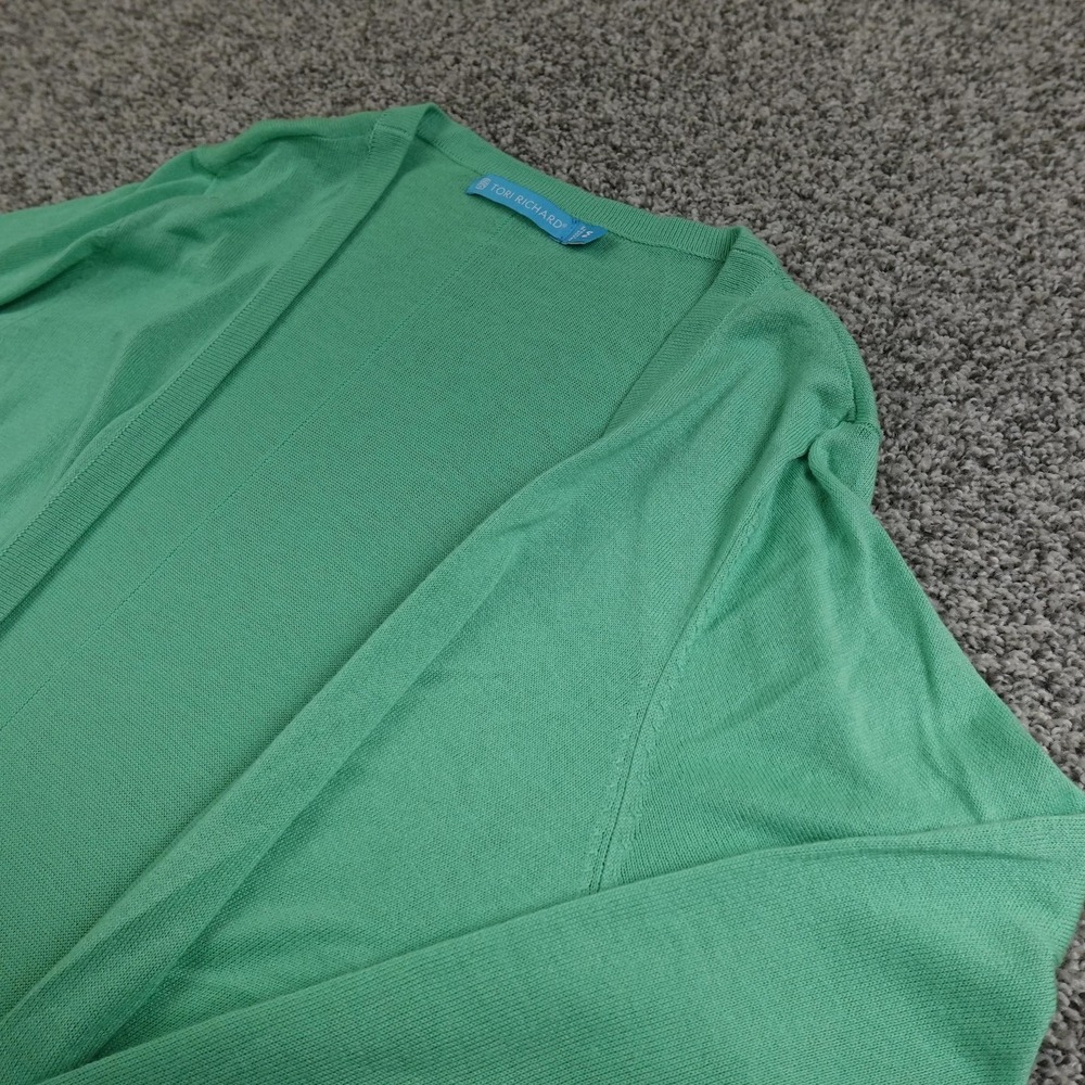 Tori Richard Cardigan Womens M Green Knit Open Front Long Duster Tunic Sweate